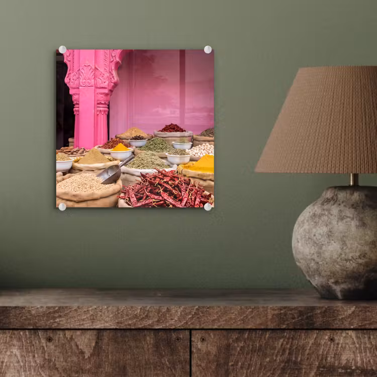 Glas schilderij - Kruiden - Markt - Roze - Kruiden - Markt - Roze plexiglas 5mm klein