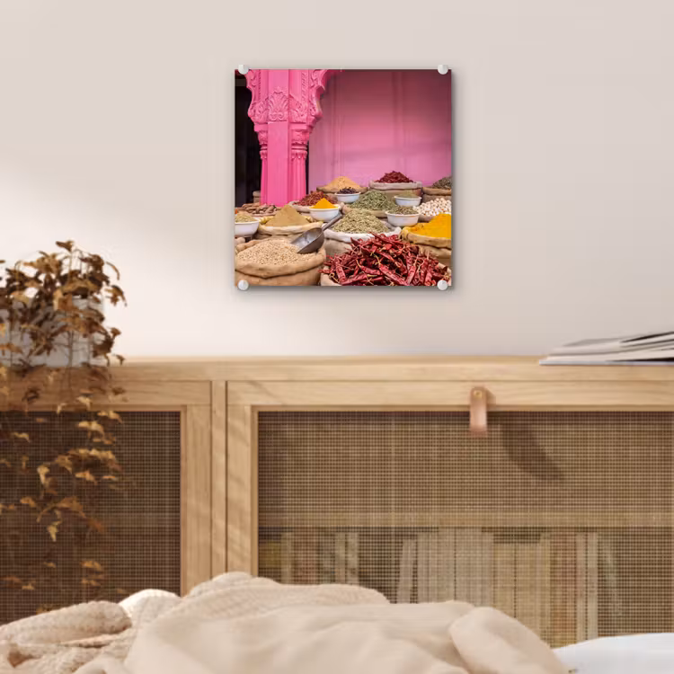 Glas schilderij - Kruiden - Markt - Roze - Kruiden - Markt - Roze plexiglas 5mm klein