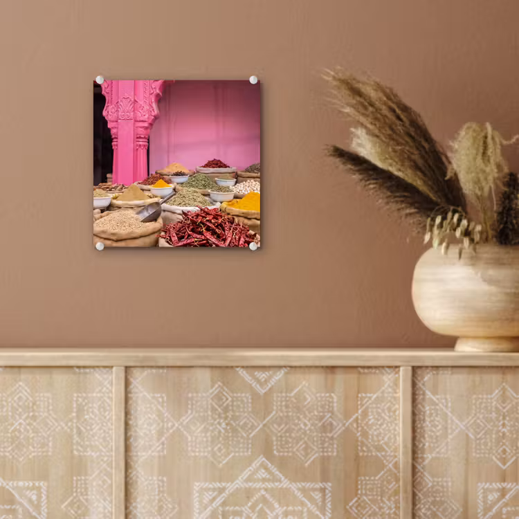 Glas schilderij - Kruiden - Markt - Roze - Kruiden - Markt - Roze plexiglas 5mm klein