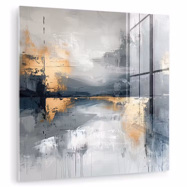Kunst - Grijs - Goud - Abstract plexiglas 5mm klein -zzzproduct_nieuw