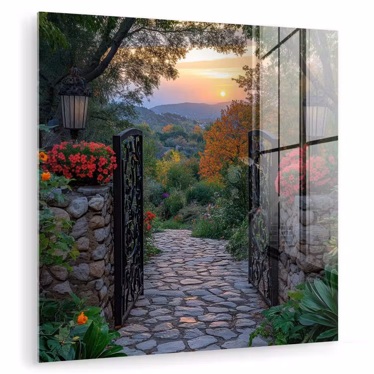 Landschap - Hek - Pad - Zonsondergang - Natuur plexiglas 5mm klein -zzzproduct_nieuw