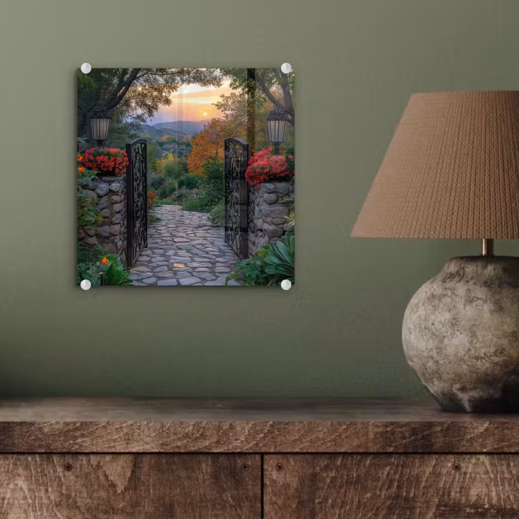 Landschap - Hek - Pad - Zonsondergang - Natuur plexiglas 5mm klein -sfeer3