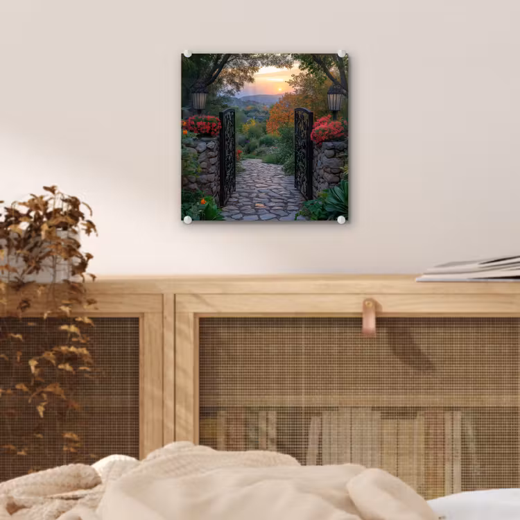 Landschap - Hek - Pad - Zonsondergang - Natuur plexiglas 5mm klein -sfeer4