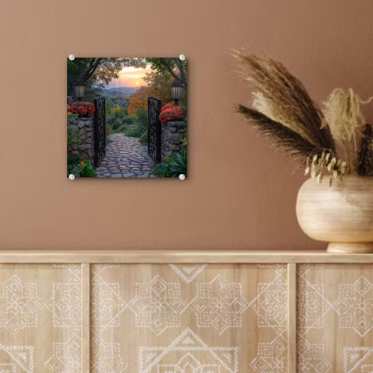 Landschap - Hek - Pad - Zonsondergang - Natuur plexiglas 5mm klein -sfeer5