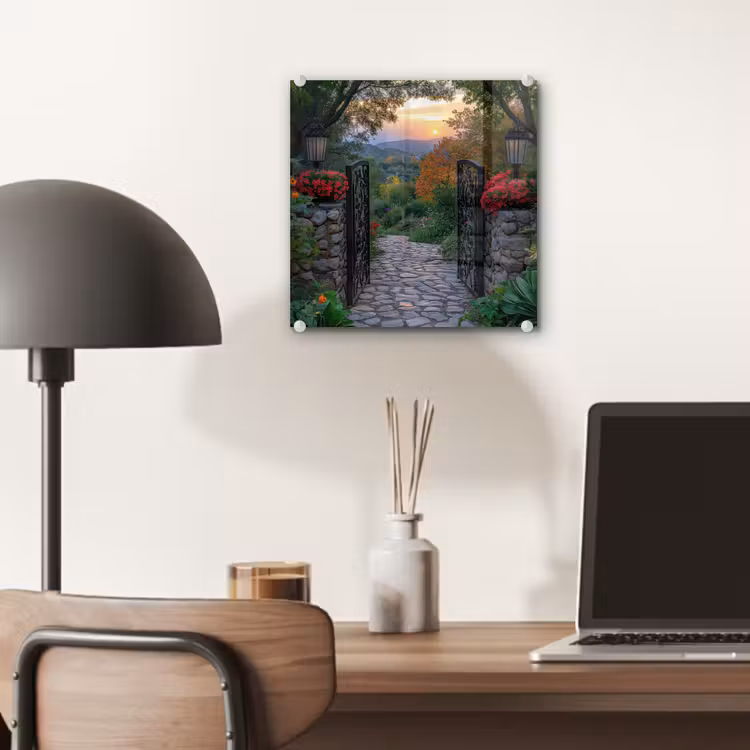 Landschap - Hek - Pad - Zonsondergang - Natuur plexiglas 5mm klein -sfeer6