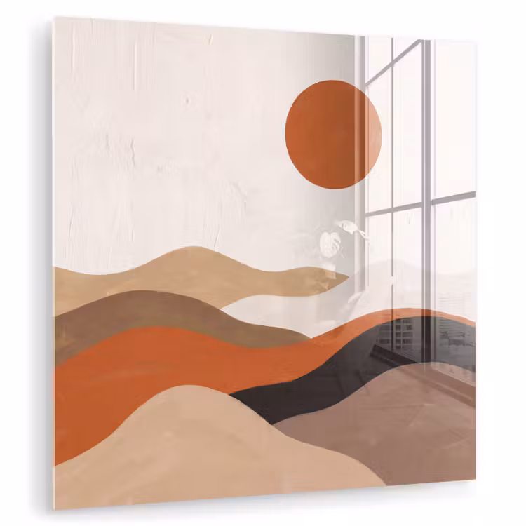 Landschap - Heuvels - Zon - Abstract - Oranje plexiglas 5mm klein -zzzproduct_nieuw