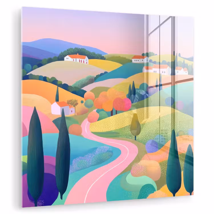 Landschap - Paars - Pastel - Huizen plexiglas 5mm klein -zzzproduct_nieuw