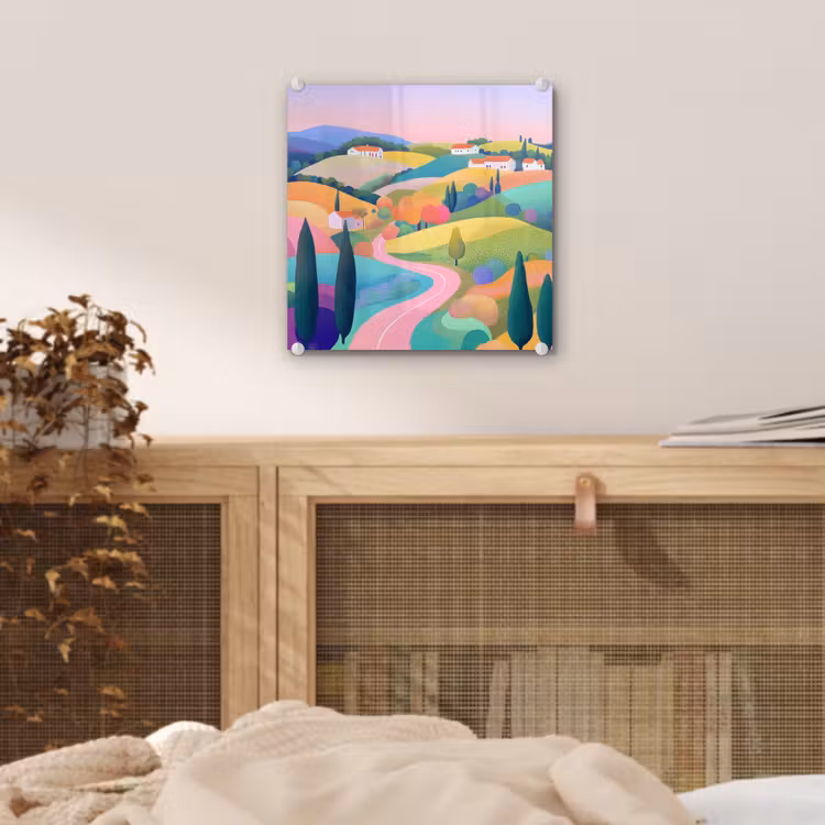 Landschap - Paars - Pastel - Huizen plexiglas 5mm klein -sfeer4