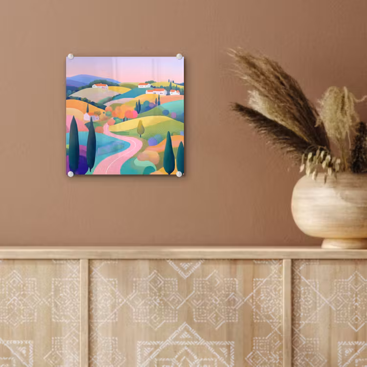 Landschap - Paars - Pastel - Huizen plexiglas 5mm klein -sfeer5