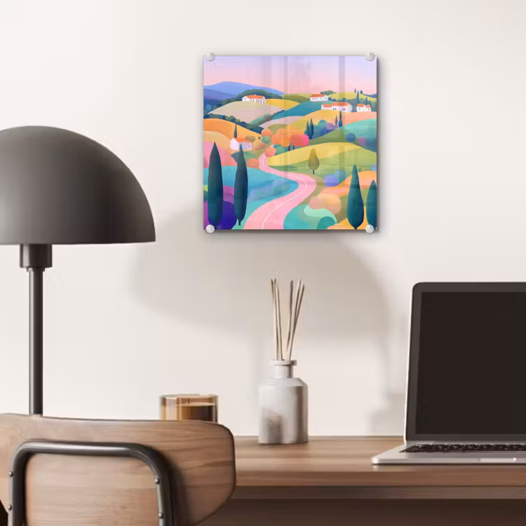 Landschap - Paars - Pastel - Huizen plexiglas 5mm klein -sfeer6