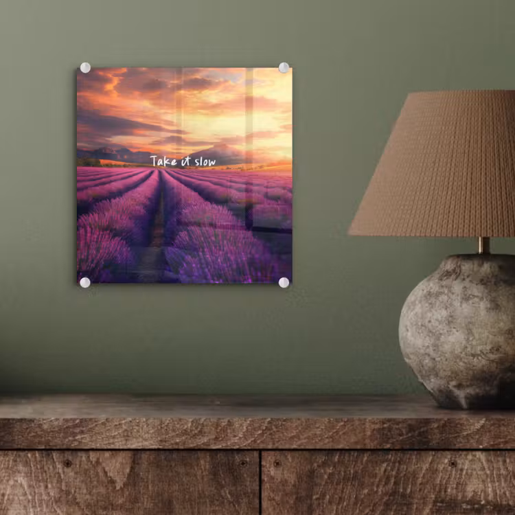 Lavendelveld - Quote - Zonsondergang plexiglas 5mm klein -sfeer3