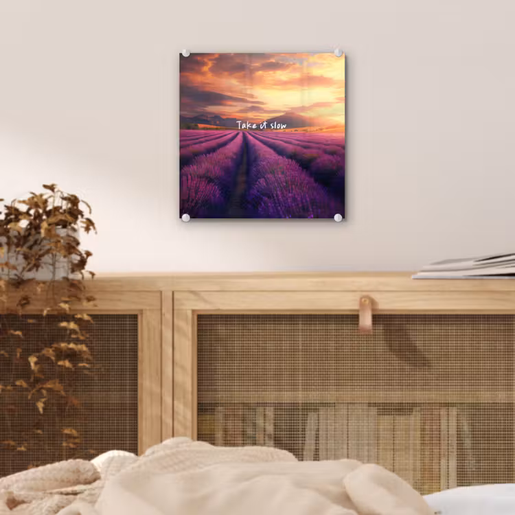 Lavendelveld - Quote - Zonsondergang plexiglas 5mm klein -sfeer4