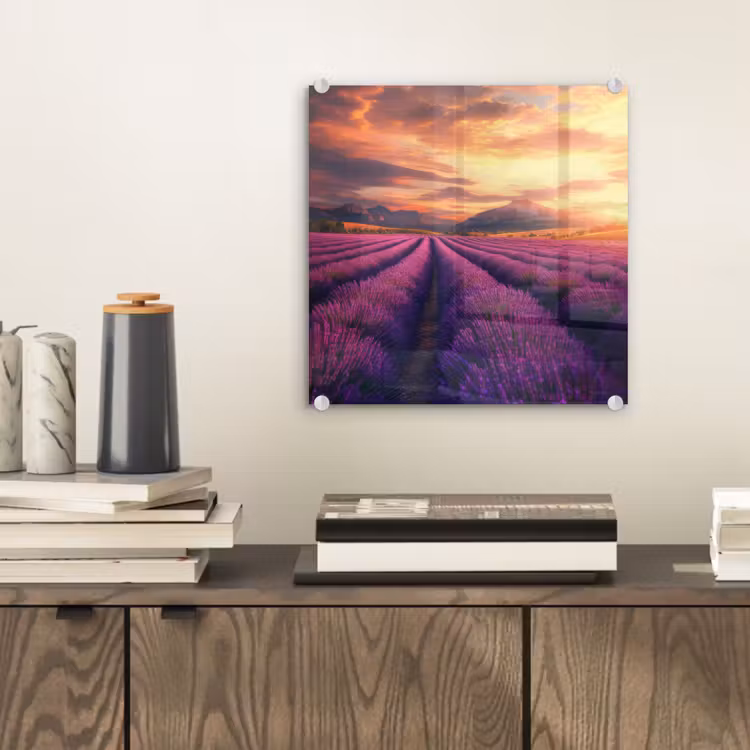 Lavendelveld - Zonsondergang - Paars plexiglas 5mm klein -sfeer1