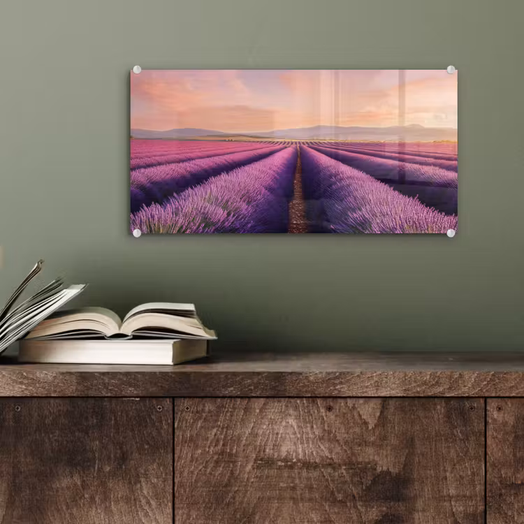 Lavendelveld - Zonsondergang - Paars - Bloemen plexiglas 5mm klein -sfeer3