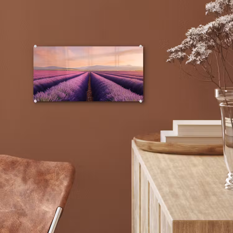 Lavendelveld - Zonsondergang - Paars - Bloemen plexiglas 5mm klein -sfeer5