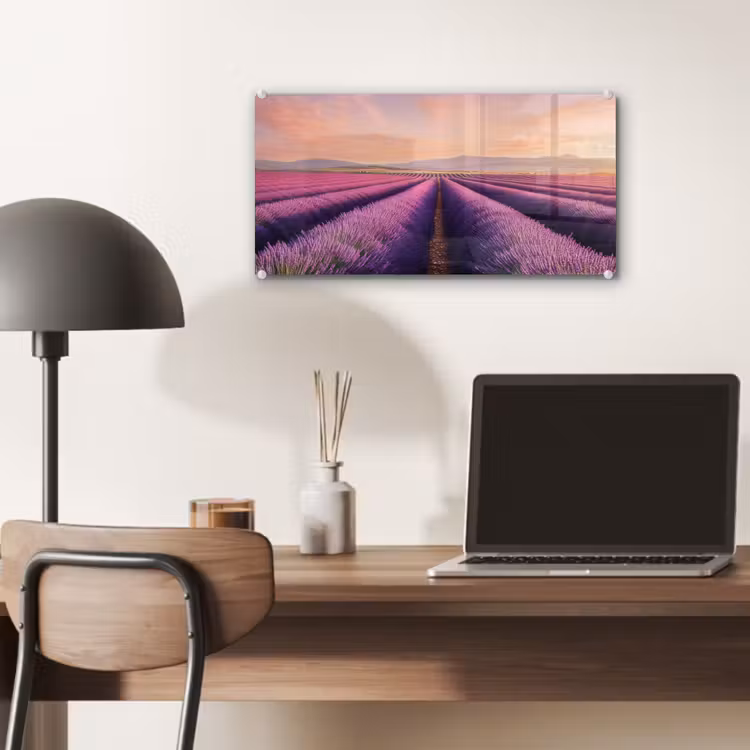 Lavendelveld - Zonsondergang - Paars - Bloemen plexiglas 5mm klein -sfeer6