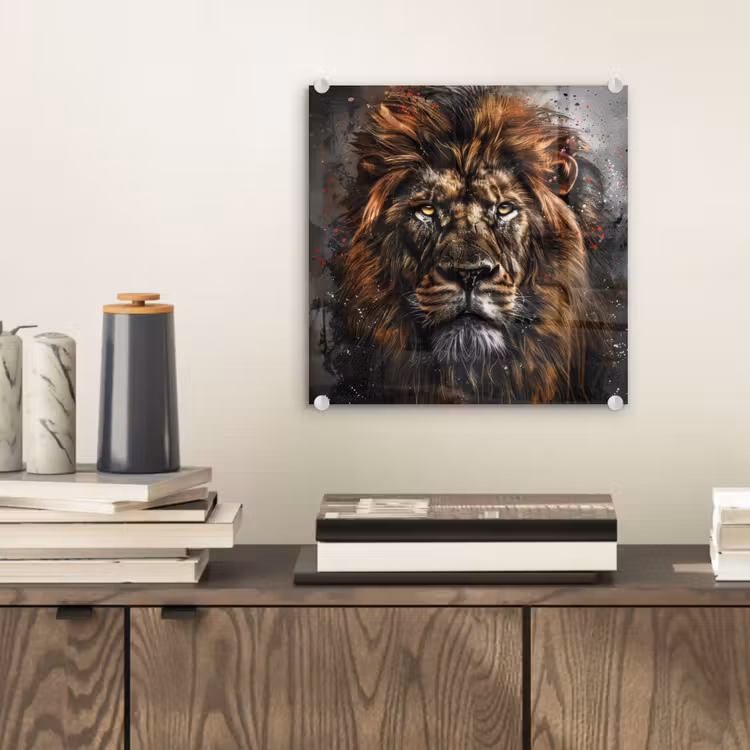 Leeuw - Dieren - Portret - Zwart - Luxe plexiglas 5mm klein -sfeer1