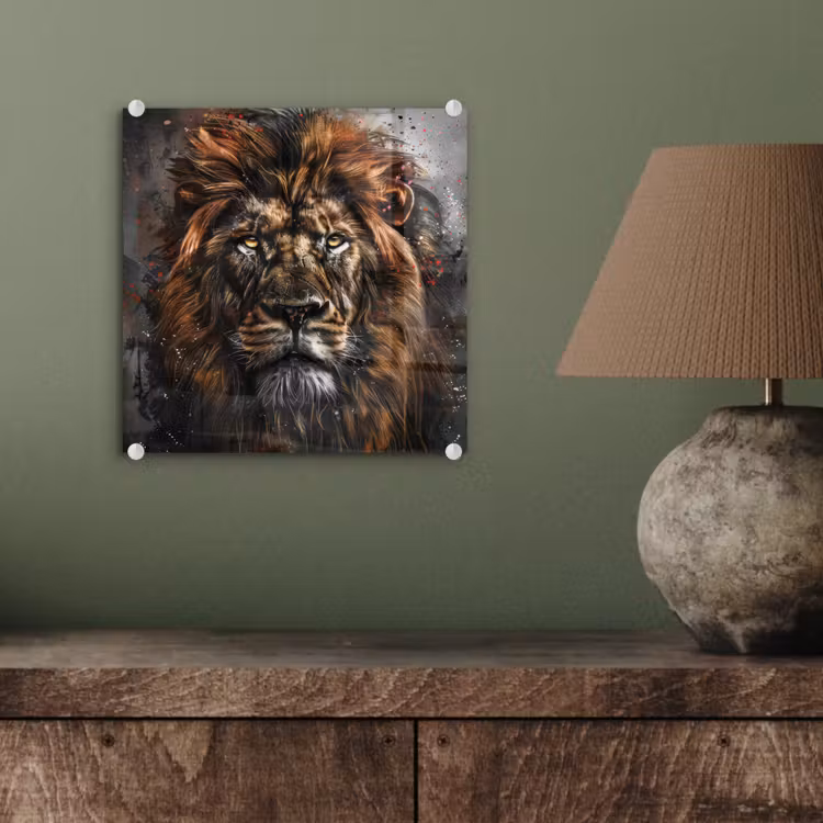 Leeuw - Dieren - Portret - Zwart - Luxe plexiglas 5mm klein -sfeer3