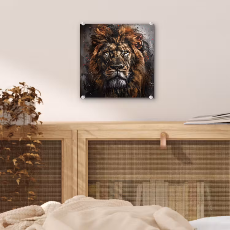 Leeuw - Dieren - Portret - Zwart - Luxe plexiglas 5mm klein -sfeer4