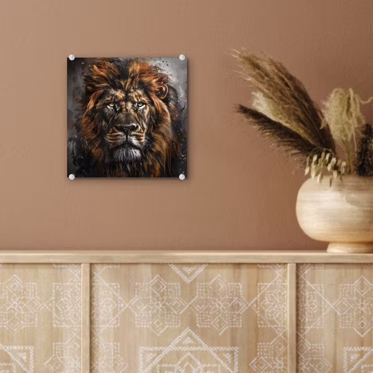 Leeuw - Dieren - Portret - Zwart - Luxe plexiglas 5mm klein -sfeer5