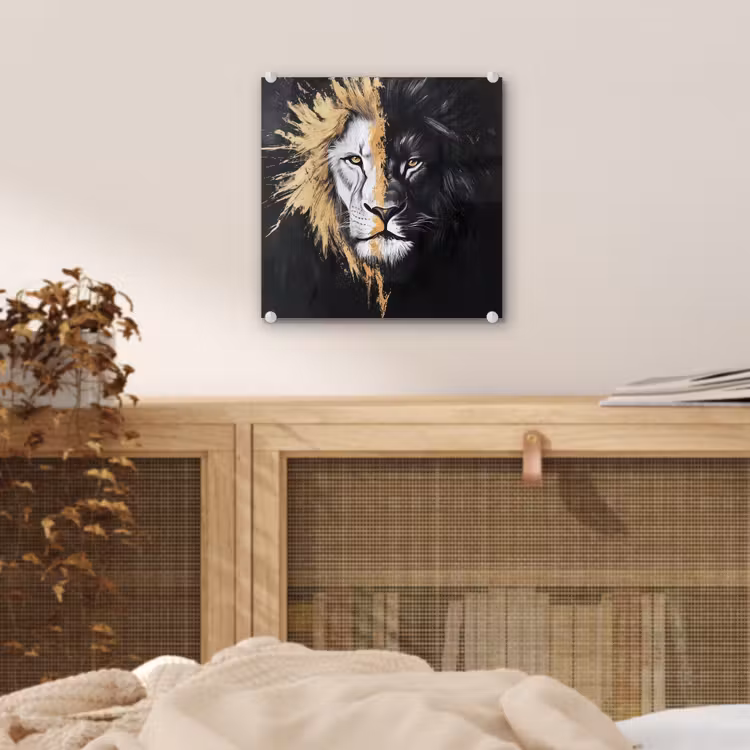 Leeuw - Gesplitst - Zwart - Lijn plexiglas 5mm klein -sfeer4