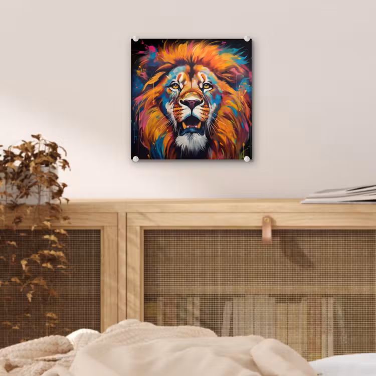Leeuw - Graffiti - Dieren - Zwart plexiglas 5mm klein -sfeer4