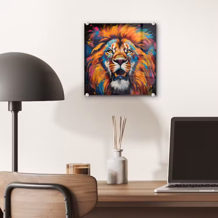 Leeuw - Graffiti - Dieren - Zwart plexiglas 5mm klein -sfeer6