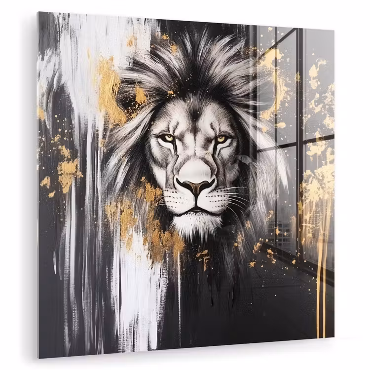 Leeuw - Portret - Verfspatten - Grijs plexiglas 5mm klein -zzzproduct_nieuw