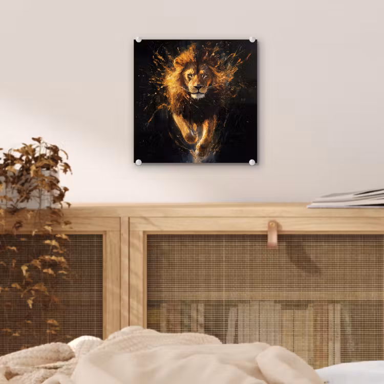 Leeuw - Zwart - Oranje - Verf plexiglas 5mm klein -sfeer4