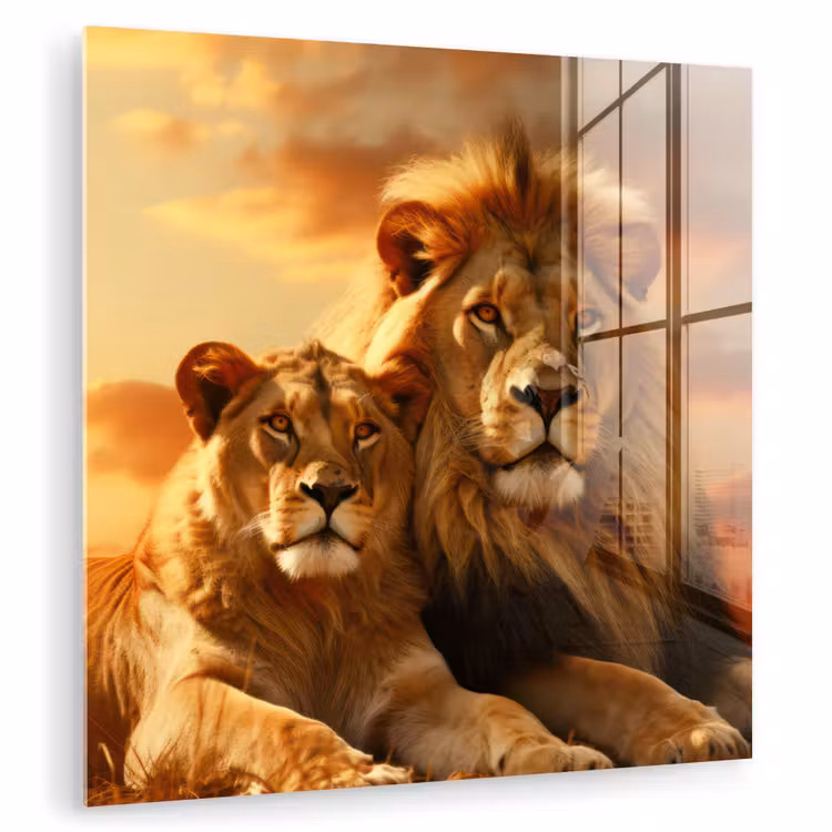 Leeuwen - Zonsondergang - Afrika - Savanne - Dieren plexiglas 5mm klein -zzzproduct_nieuw