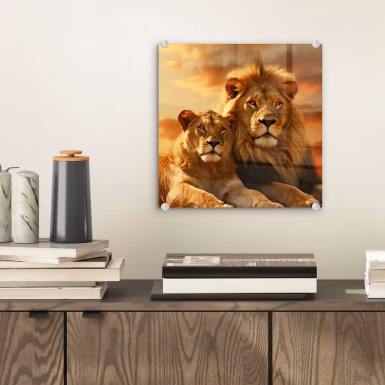 Leeuwen - Zonsondergang - Afrika - Savanne - Dieren plexiglas 5mm klein -sfeer1