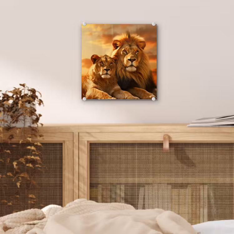 Leeuwen - Zonsondergang - Afrika - Savanne - Dieren plexiglas 5mm klein -sfeer4