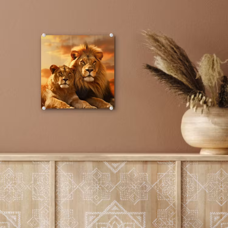 Leeuwen - Zonsondergang - Afrika - Savanne - Dieren plexiglas 5mm klein -sfeer5