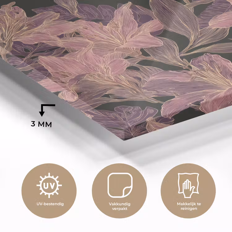 Lelies - Patroon - Paars - Goud plexiglas 5mm klein 11 -sfeer2