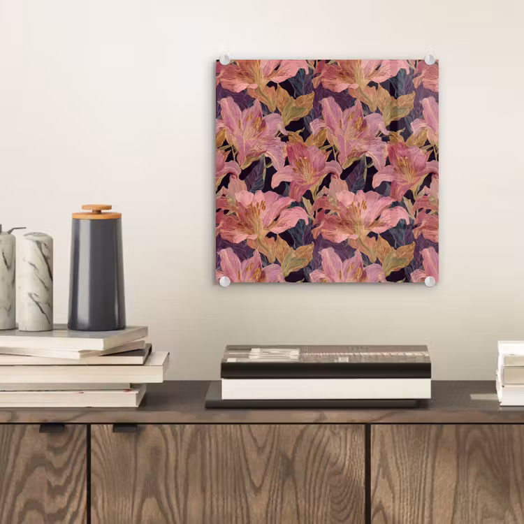 Lelies - Patroon - Roze - Goud plexiglas 5mm klein 11 -sfeer1