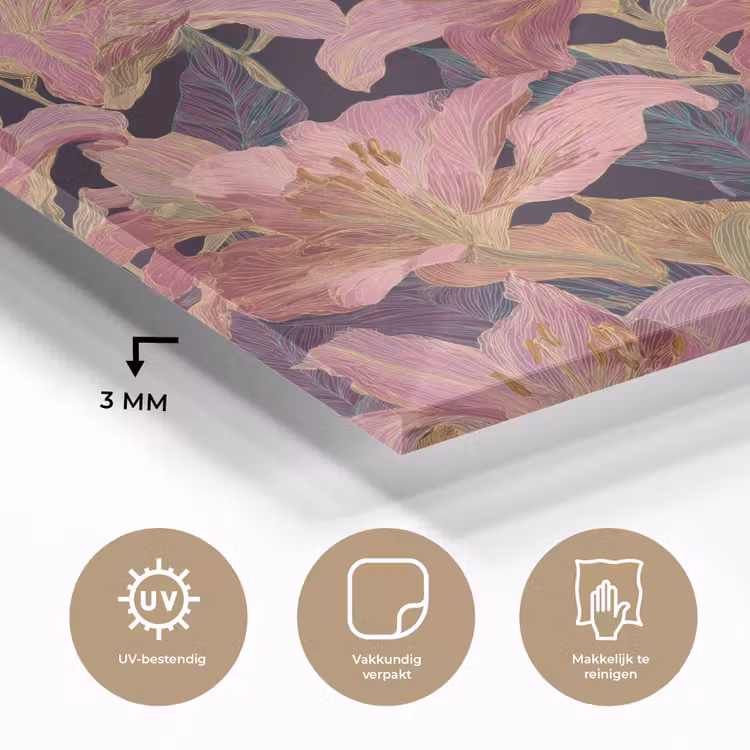 Lelies - Patroon - Roze - Goud plexiglas 5mm klein 11 -sfeer2