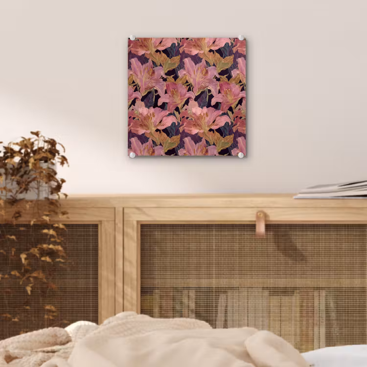 Lelies - Patroon - Roze - Goud plexiglas 5mm klein 11 -sfeer4