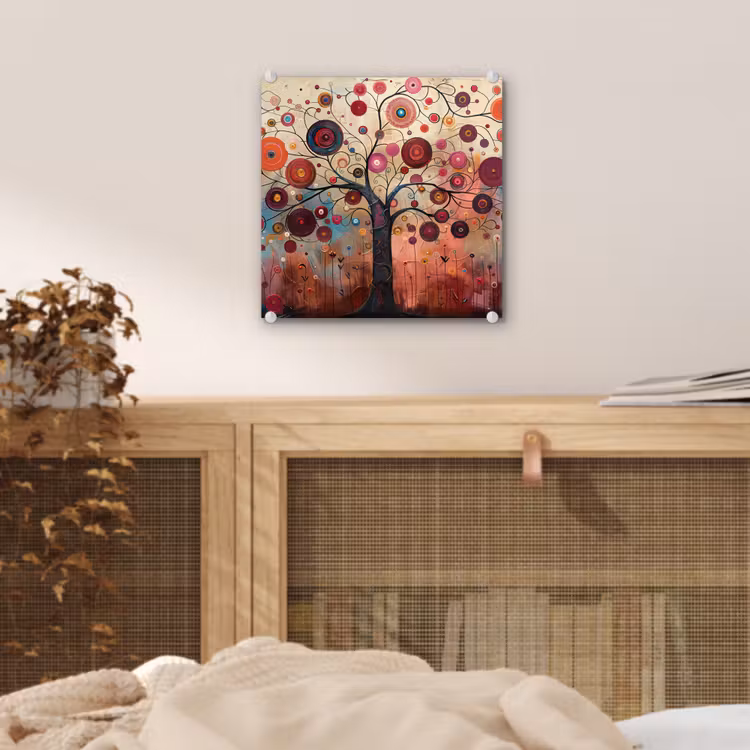 Levensboom - Bloemen - Roze - Hippie - Kunst plexiglas 5mm klein -sfeer4