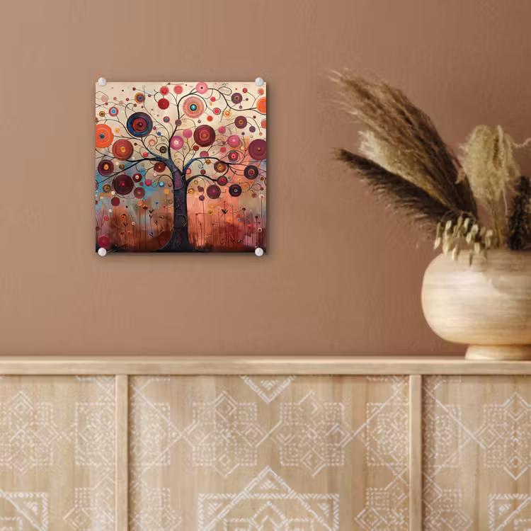 Levensboom - Bloemen - Roze - Hippie - Kunst plexiglas 5mm klein -sfeer5