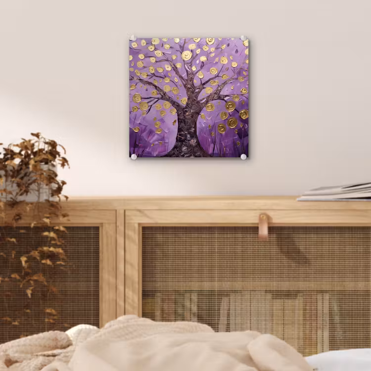 Levensboom - Boom - Paars - Goud - Modern plexiglas 5mm klein -sfeer4