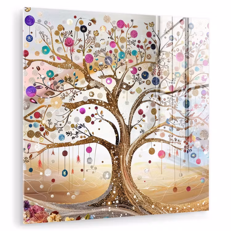 Levensboom - Goud - Kleurrijk - Abstract - Aesthetic plexiglas 5mm klein -zzzproduct_nieuw