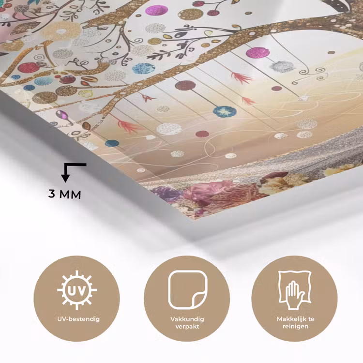 Levensboom - Goud - Kleurrijk - Abstract - Aesthetic plexiglas 5mm klein -sfeer2