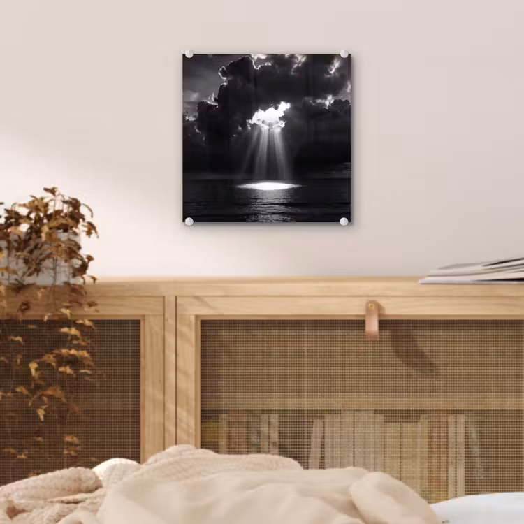 Licht - Wolken - Zee - Zwart-wit - Natuur plexiglas 5mm klein -sfeer4
