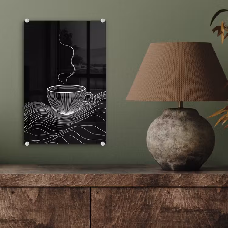 Lijntekening - Koffiekop - Zwart plexiglas 5mm klein -sfeer3