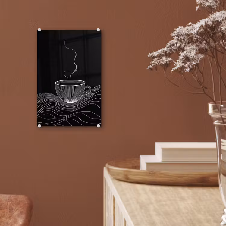 Lijntekening - Koffiekop - Zwart plexiglas 5mm klein -sfeer5