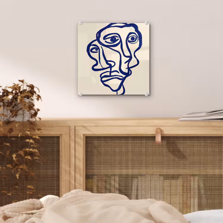 Lijntekening - Overlappende gezichten - Donkerblauw plexiglas 5mm klein -sfeer4