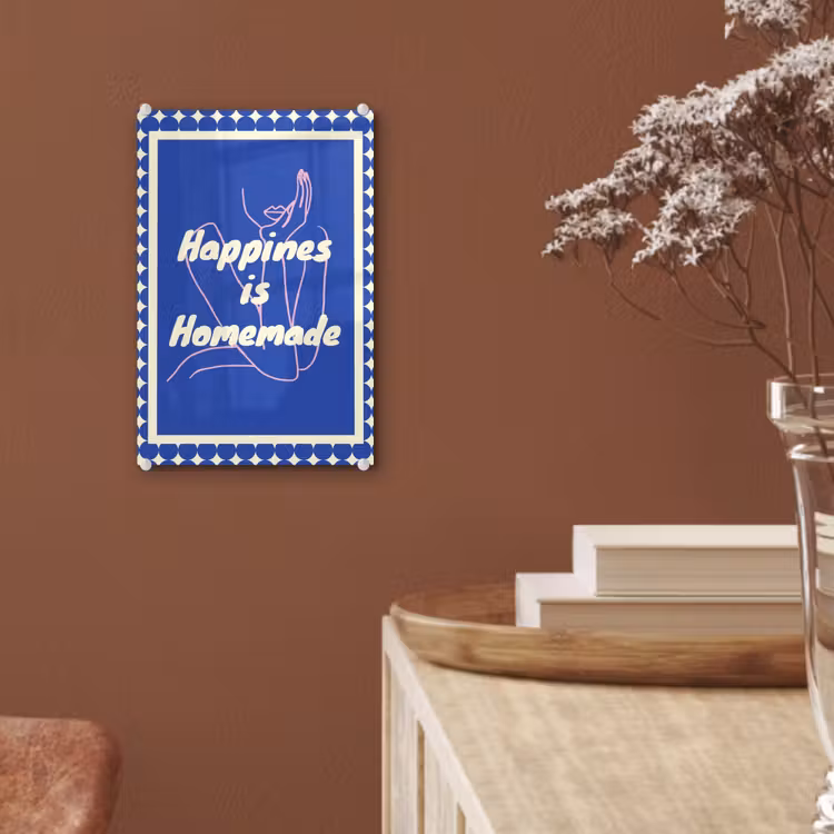 Lijntekening - Vrouw - Quote - Blauw plexiglas 5mm klein -sfeer5