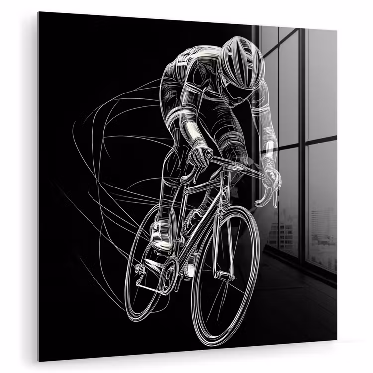 Lijntekening - Wit - Wielrennen - Snelheid plexiglas 5mm klein -zzzproduct_nieuw