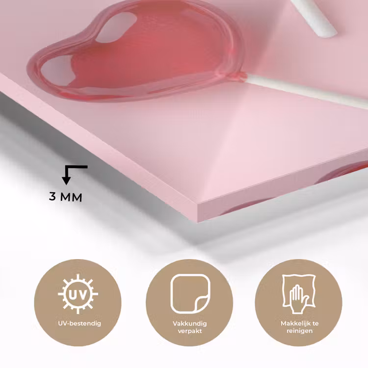 Lollies - Hartjes - Roze plexiglas 5mm klein -sfeer2