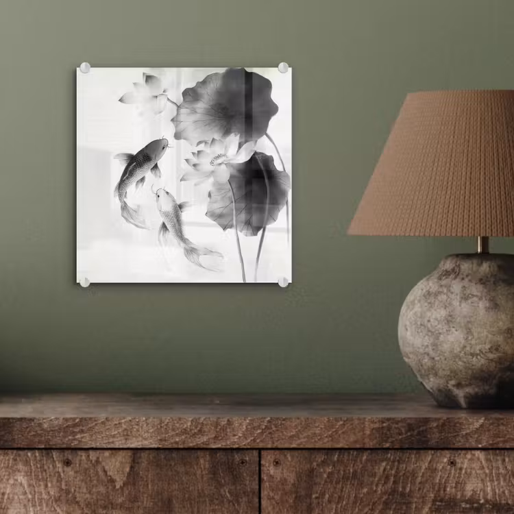 Lotusbloemen - Vissen - Bladeren - Zwart plexiglas 5mm klein -sfeer3